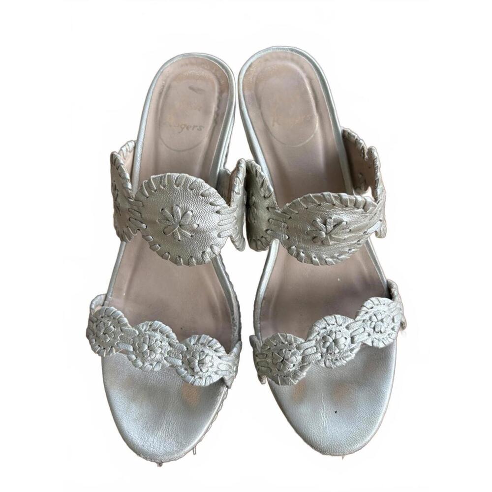 Jack Rogers Leigh Wedge Metallic Silver Sandals (7.5)